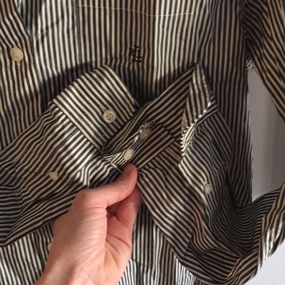 RALPH LAUREN 💯% COTTON STRIPE LS BUTTON UP TOP M - Picture 6 of 6